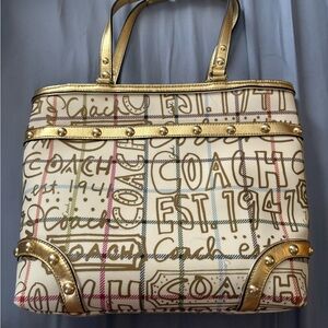 Coach Gold and Cream Women's Tote Bag